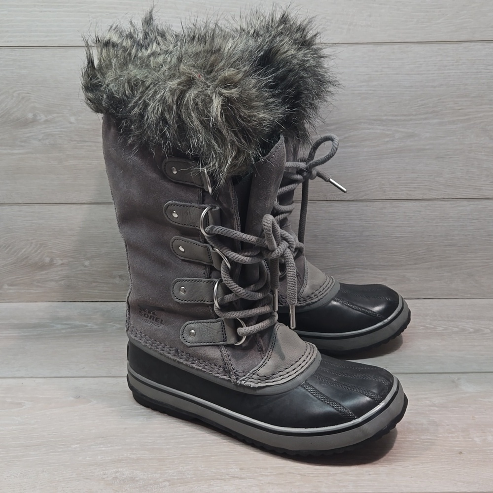 Sorel Women Tall Leather Insulated Fur Duck Boots shoes sz 7